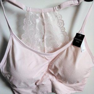 Laura Ashley Adjustable Lace Back Bralette w/ Removable Pads, Black, Women Large